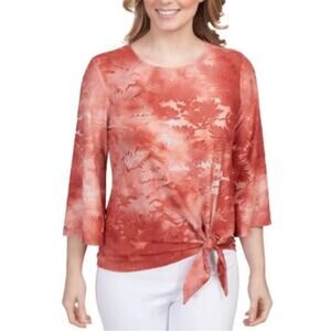 Ruby Rd. Tropical Print Knit 3/4 Bell Sleeve Side Tie Hem Top Size 3X